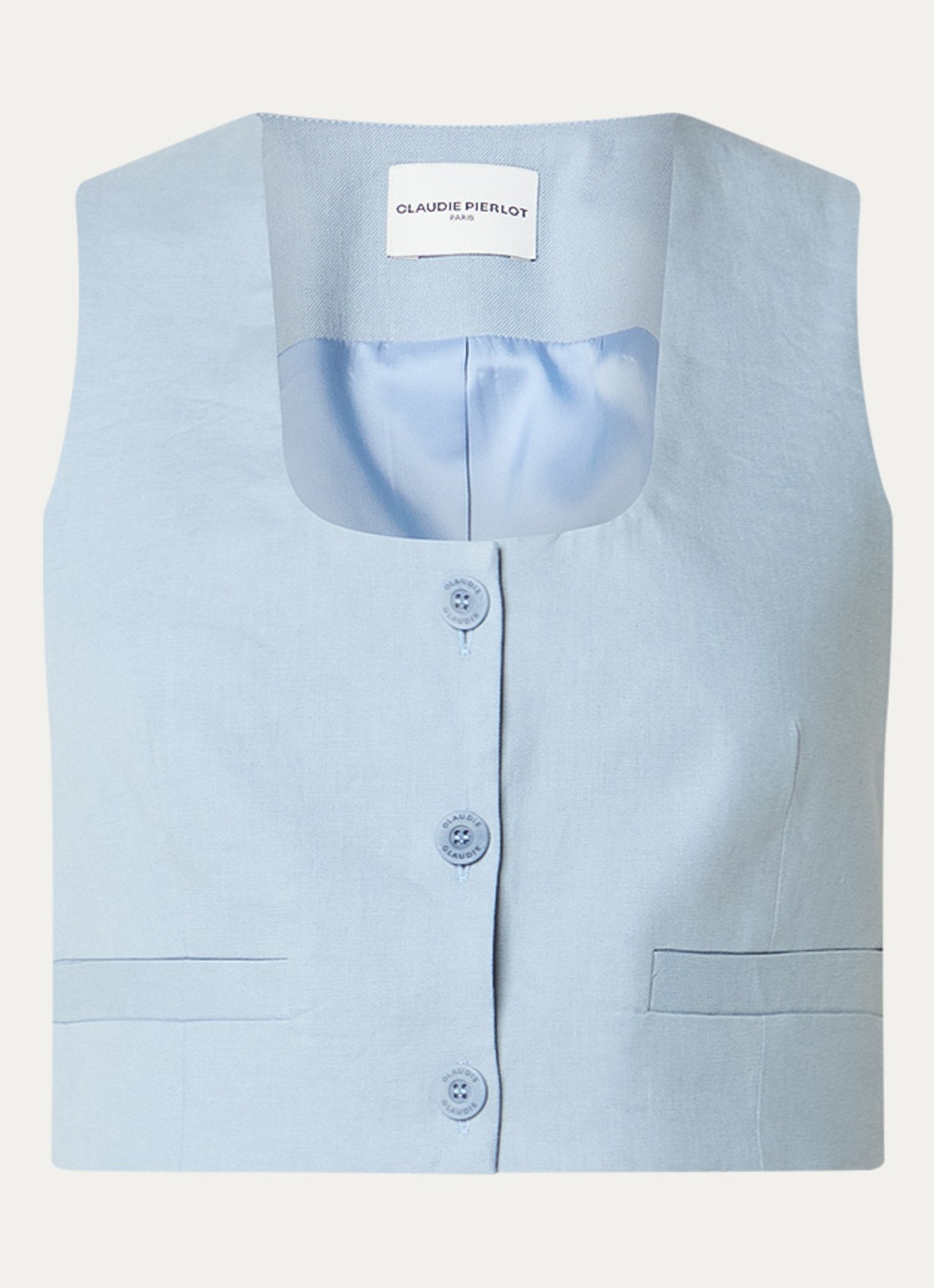 Claudie Pierlot Blazer in linnenblend met schoudervulling - voorkant 4 lichtblauw