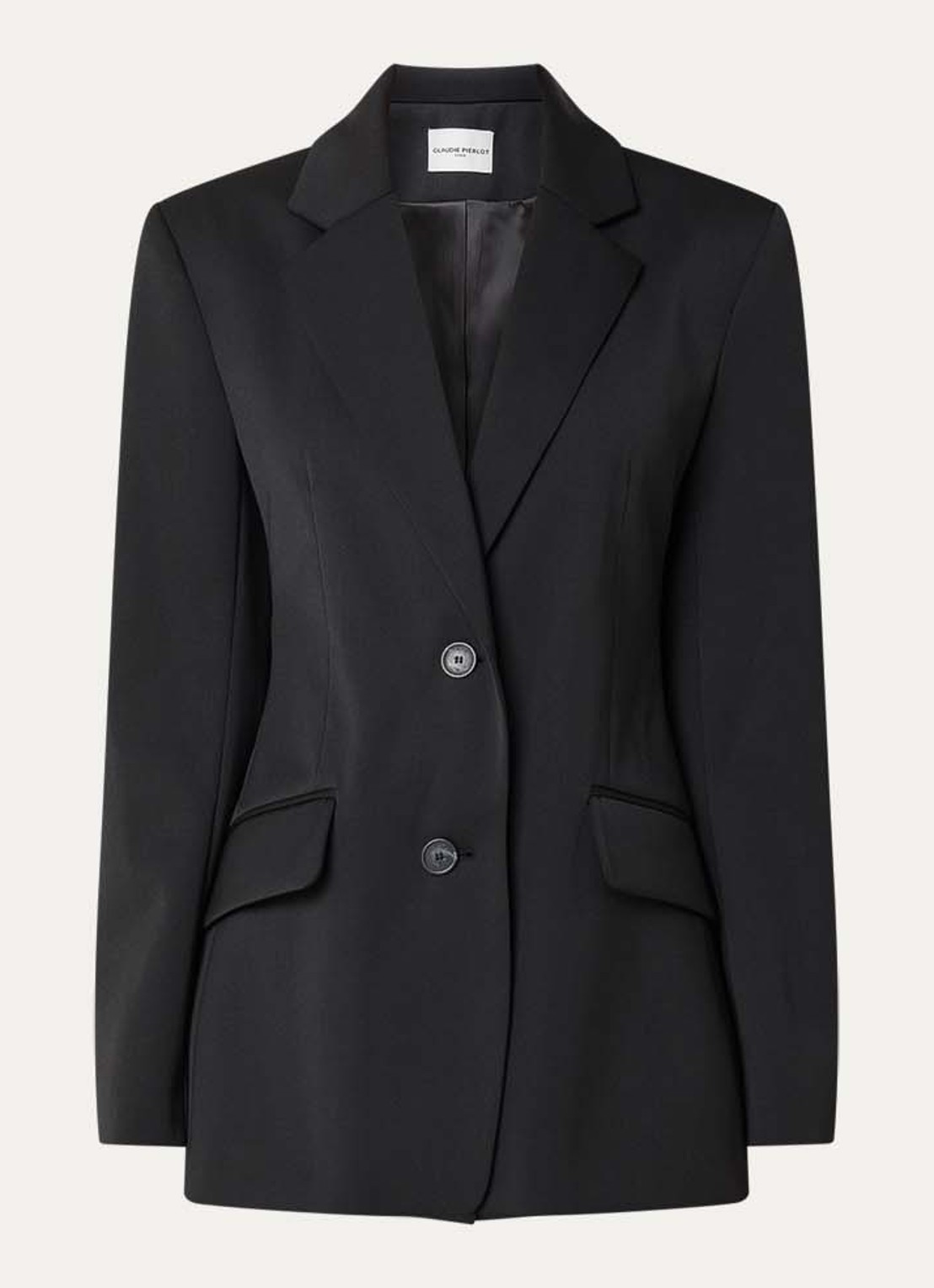 Claudie Pierlot Blazer in scheerwolblend met klepzakken - voorkant 2 zwart