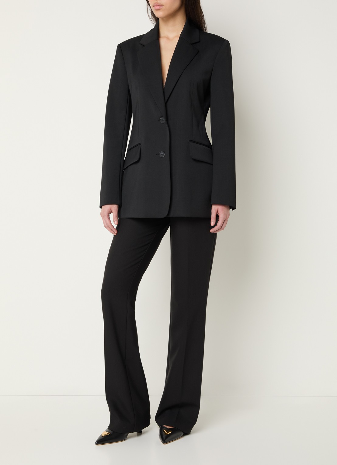Claudie Pierlot Blazer in scheerwolblend met klepzakken - voorkant 3 zwart