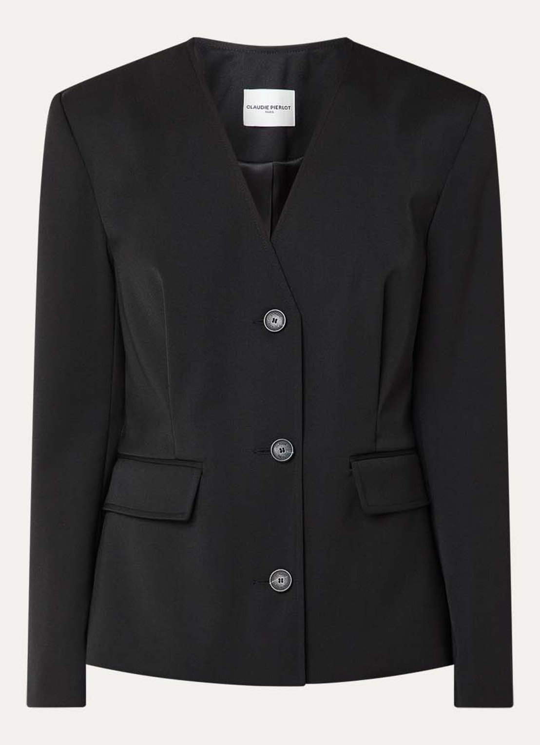 Claudie Pierlot Blazer in wolblend met klepzakken - voorkant 3 zwart