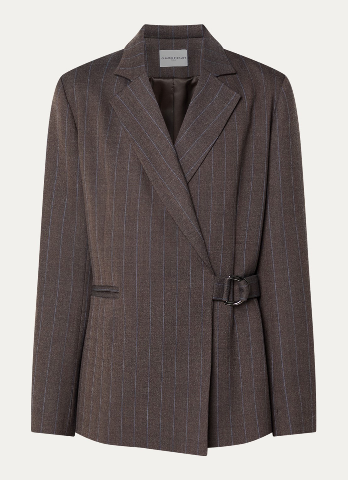 Claudie Pierlot Blazer in wolblend met paspelzakken - voorkant 3 chocoladebruin