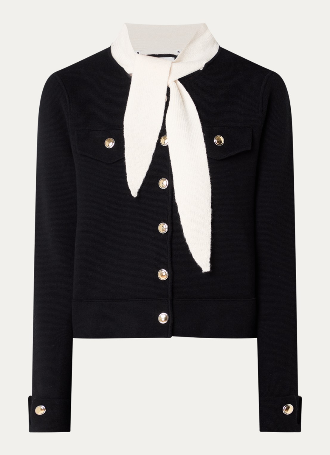 Claudie Pierlot Blazer in wolblend met sjaalkraag - voorkant zwart