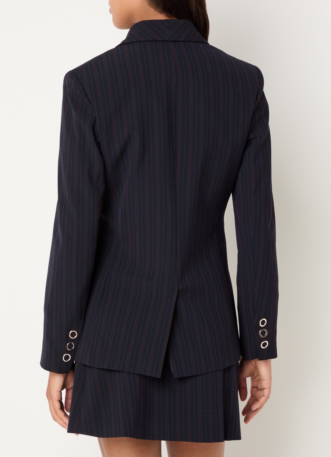 Claudie Pierlot Blazer met paspelzak en streepprint - achterkant 2 donkerblauw