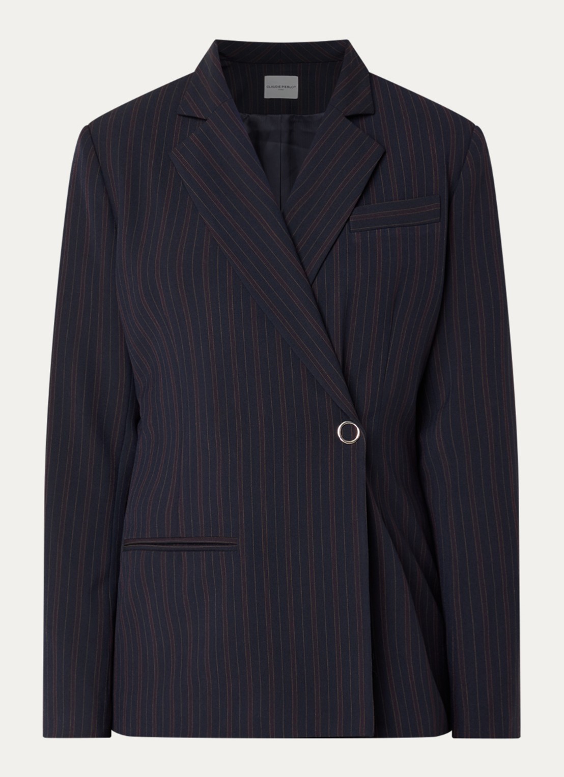 Claudie Pierlot Blazer met paspelzak en streepprint - voorkant 3 donkerblauw