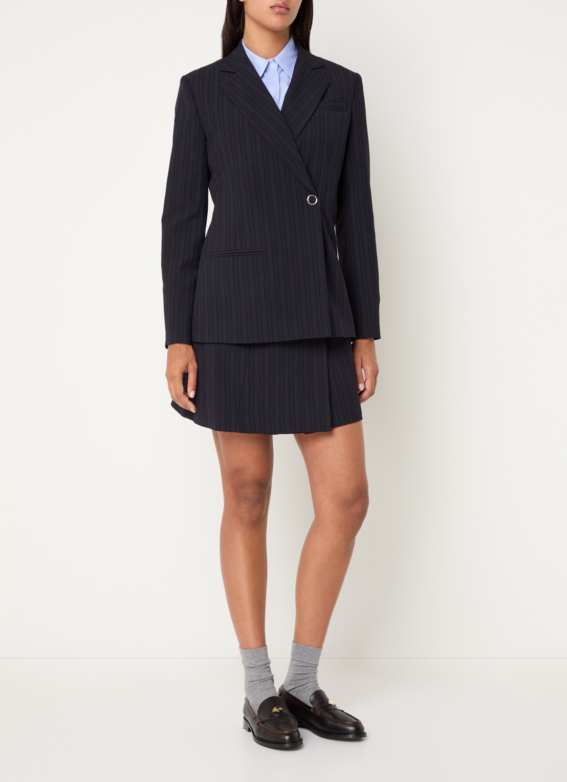 Claudie Pierlot Blazer met paspelzak en streepprint - voorkant 4 donkerblauw