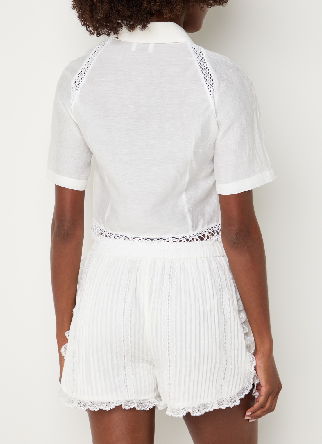 Claudie Pierlot Blouse in linnenblend met broderie - achterkant gebroken wit