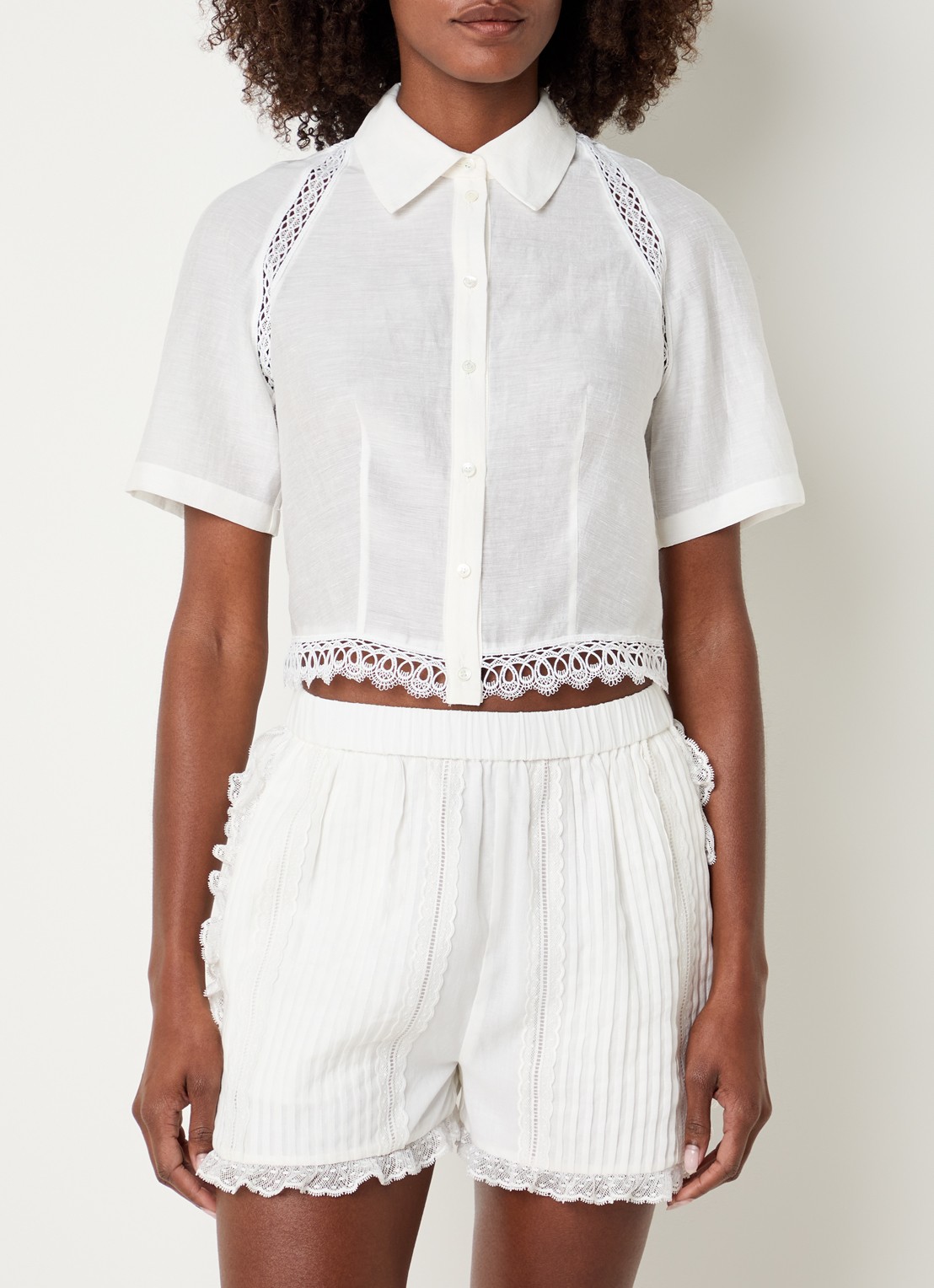 Claudie Pierlot Blouse in linnenblend met broderie - detail 2 gebroken wit