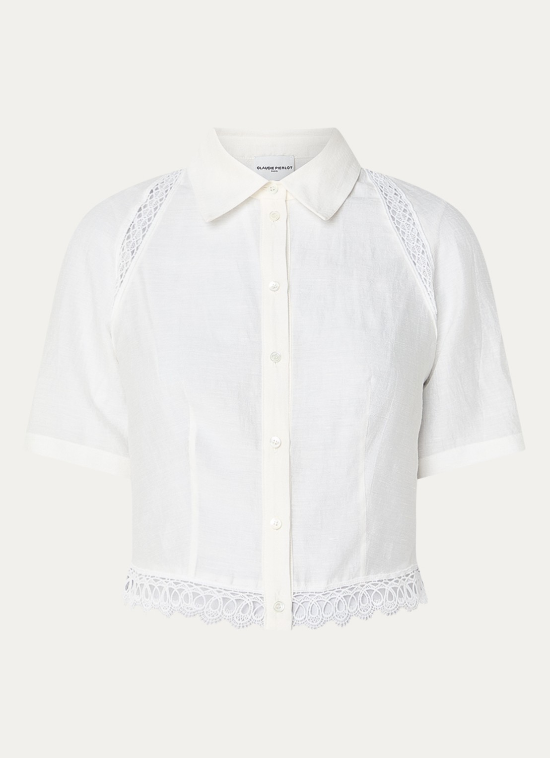 Claudie Pierlot Blouse in linnenblend met broderie - voorkant 3 gebroken wit
