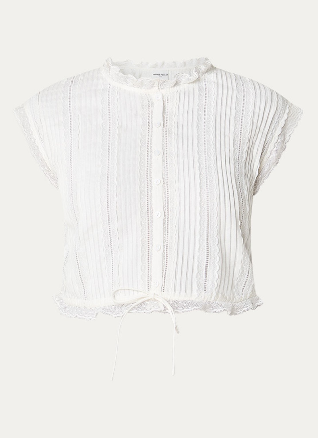 Claudie Pierlot Blouse met broderie en opstaande kraag - voorkant gebroken wit