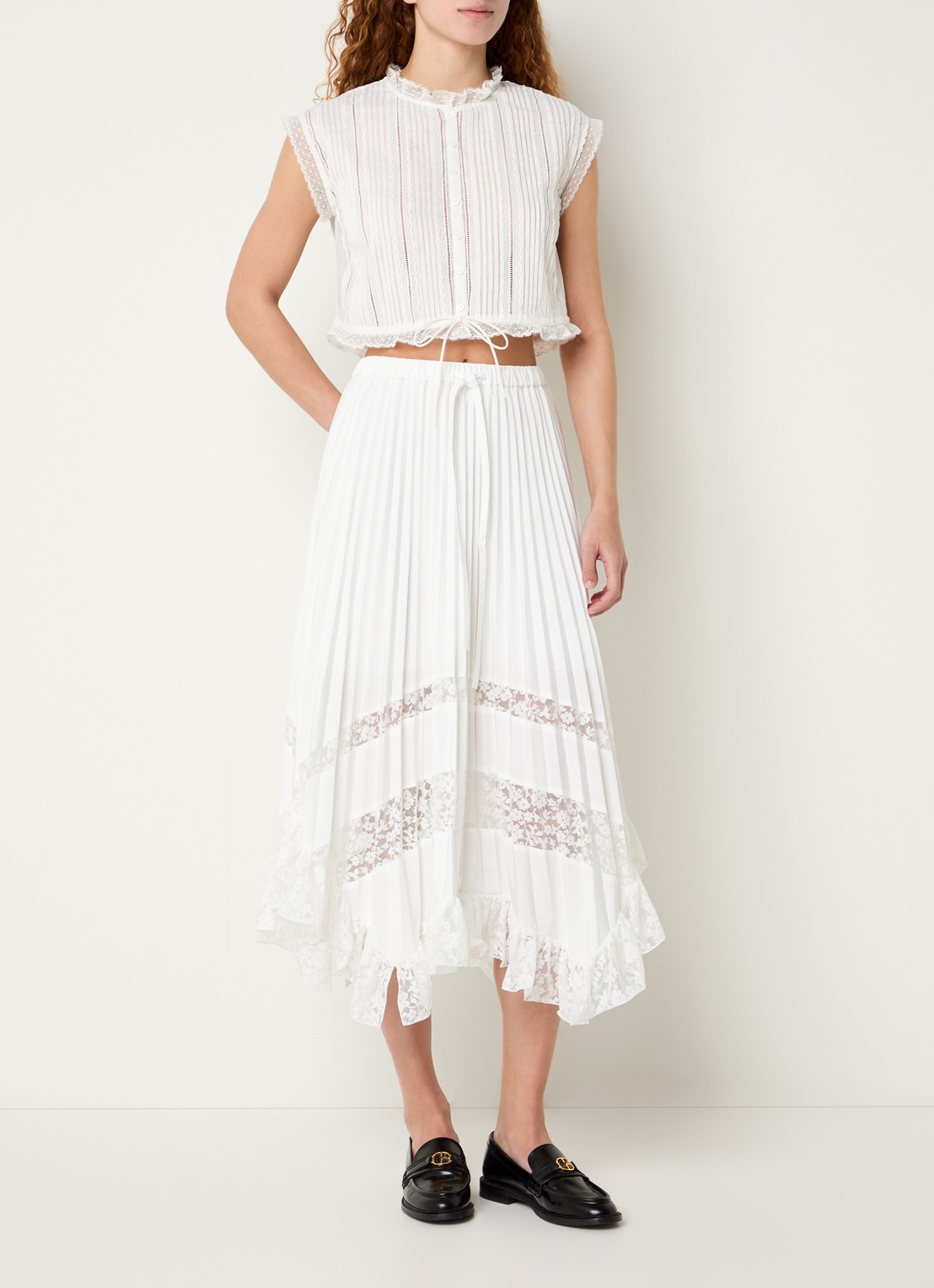 Claudie Pierlot Blouse met broderie en opstaande kraag - voorkant 2 gebroken wit