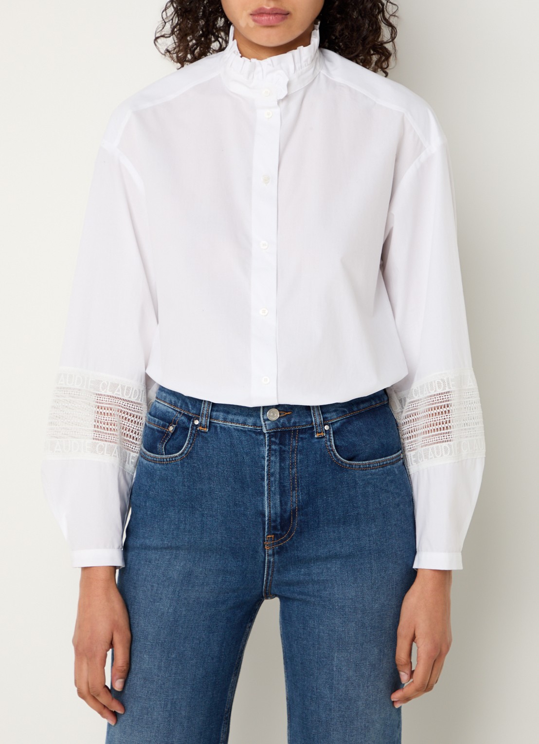 Claudie Pierlot Blouse met opengewerkt detail en logoborduring - detail 4 wit