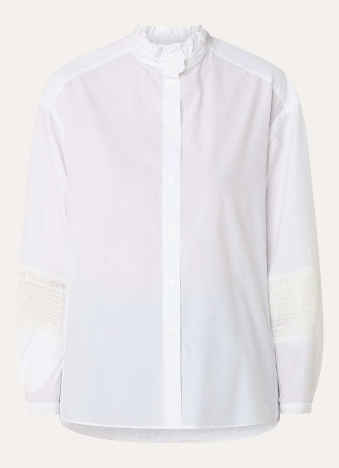 Claudie Pierlot Blouse met opengewerkt detail en logoborduring - voorkant 2 wit