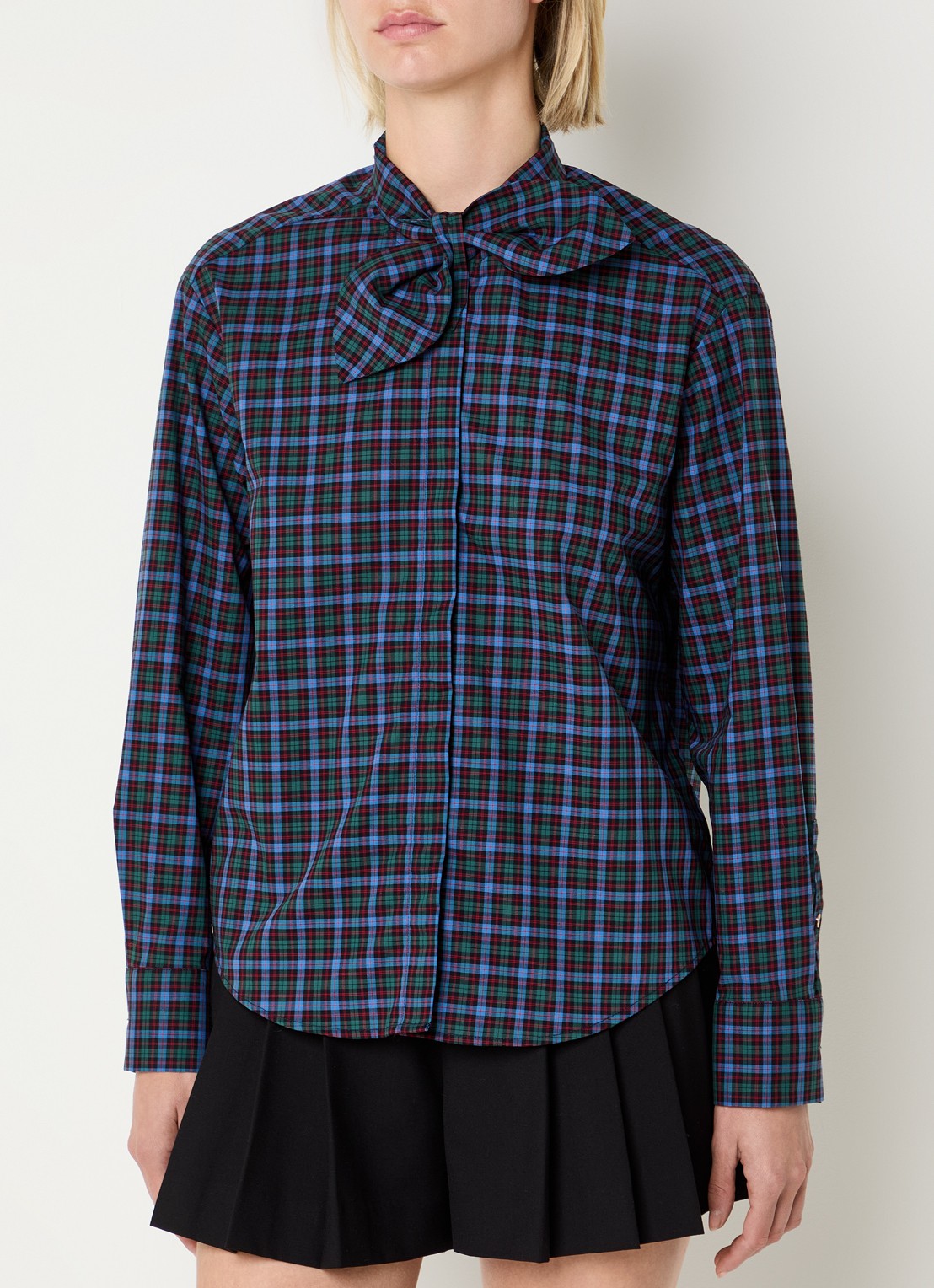 Claudie Pierlot Blouse met ruitdessin en sjaalkraag - detail groen