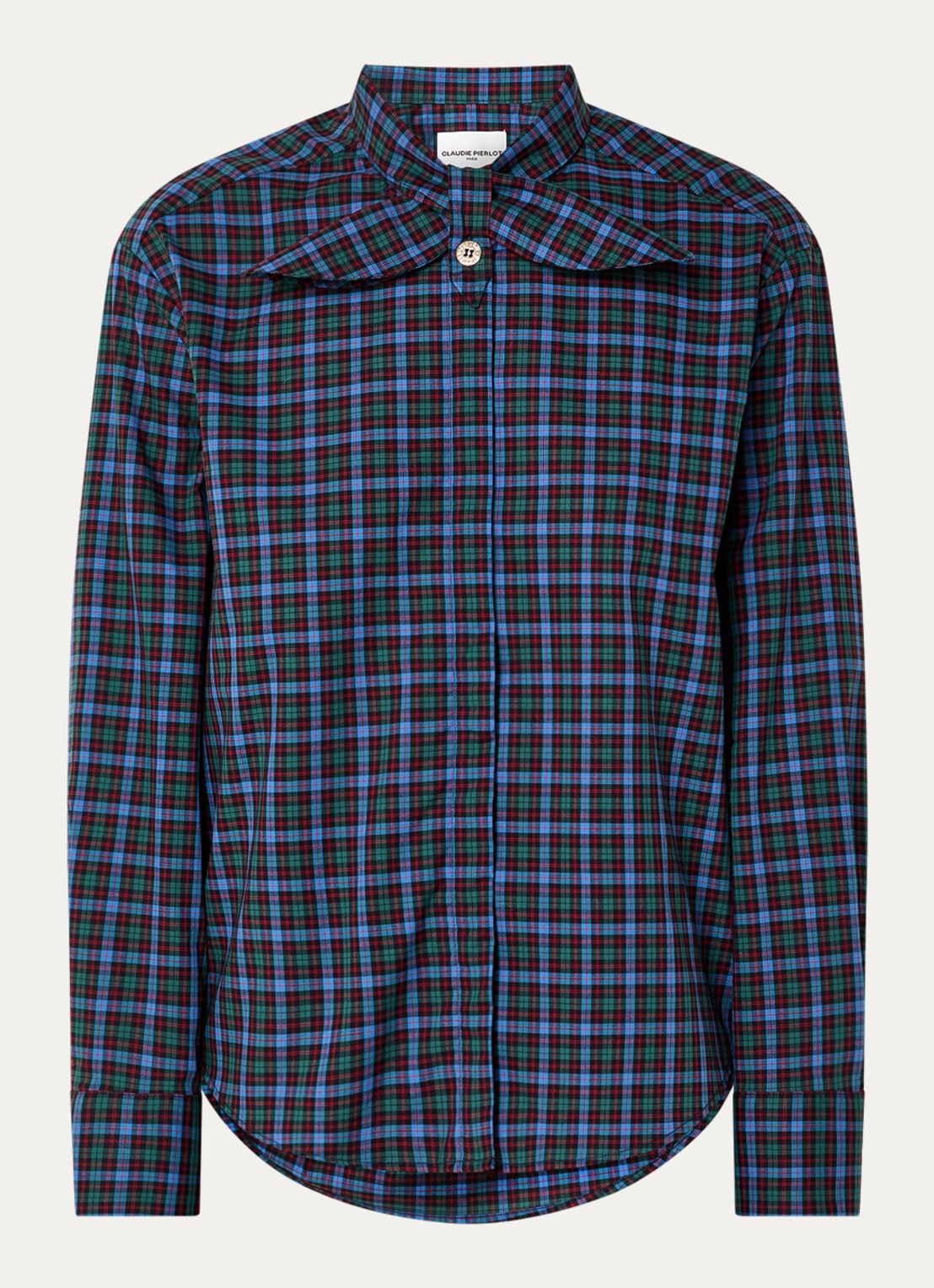 Claudie Pierlot Blouse met ruitdessin en sjaalkraag - voorkant 3 groen