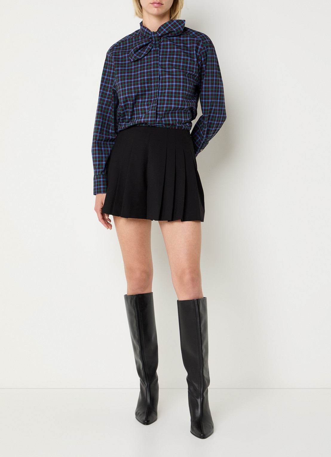 Claudie Pierlot Blouse met ruitdessin en sjaalkraag - voorkant 4 groen