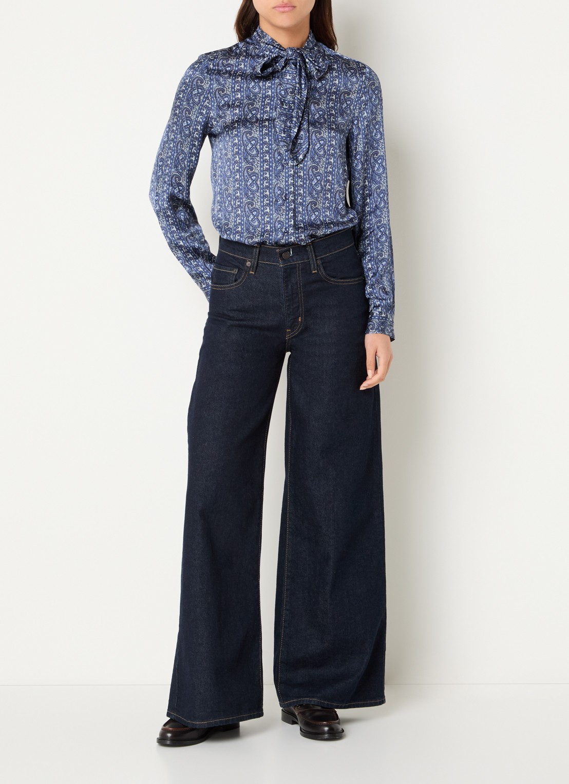 Claudie Pierlot Blouse met sjaalkraag en print - voorkant 2 royalblauw