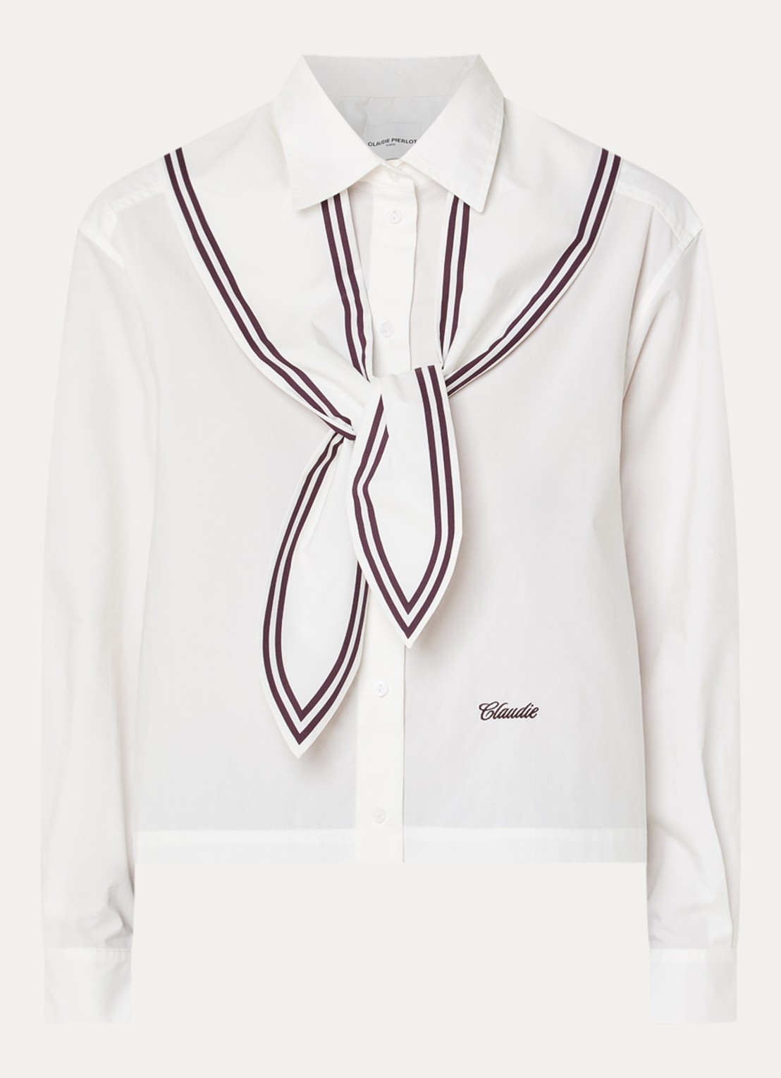 Claudie Pierlot Blouse met sjaalkraag - voorkant 3 gebroken wit