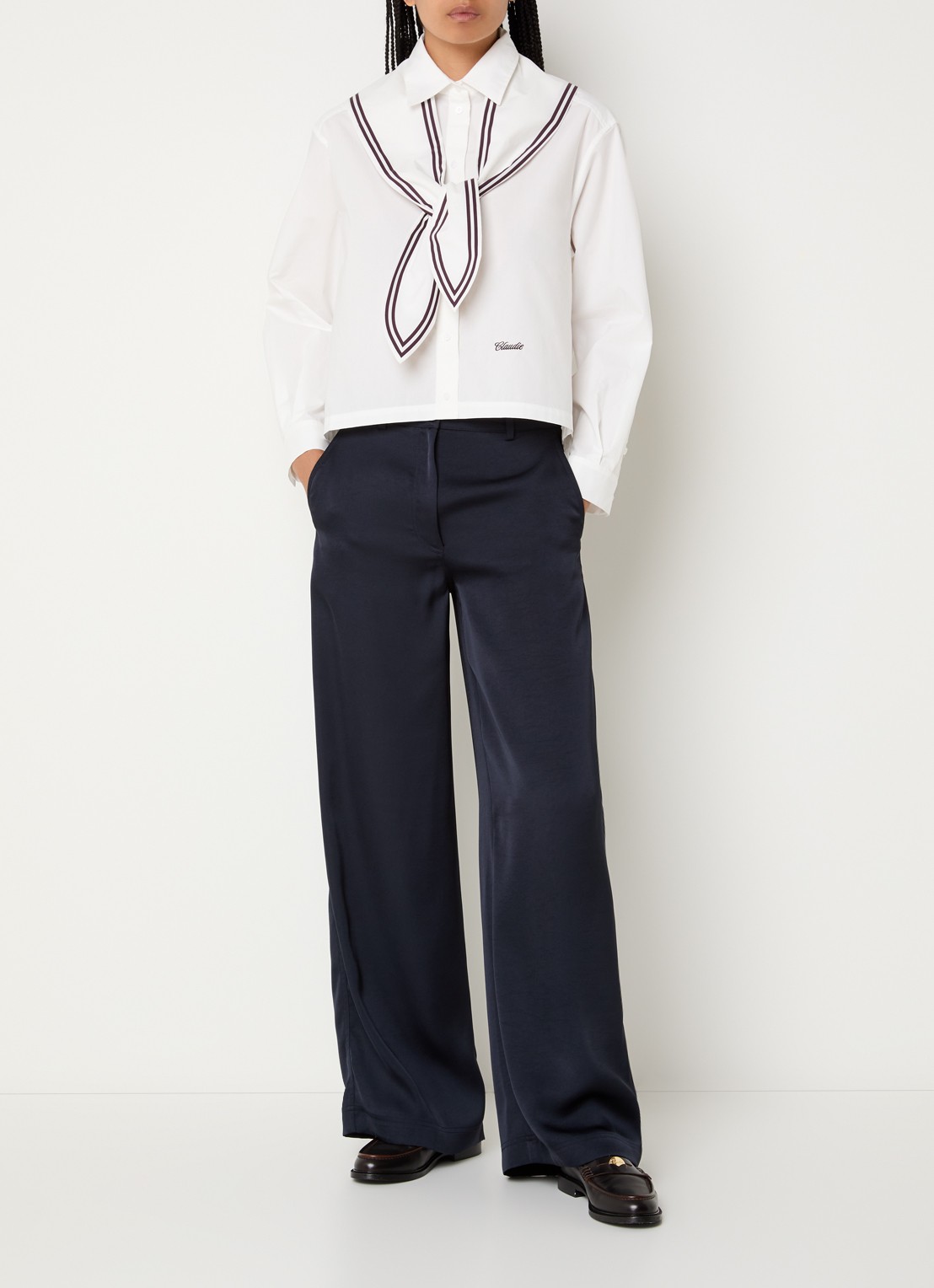 Claudie Pierlot Blouse met sjaalkraag - voorkant 4 gebroken wit
