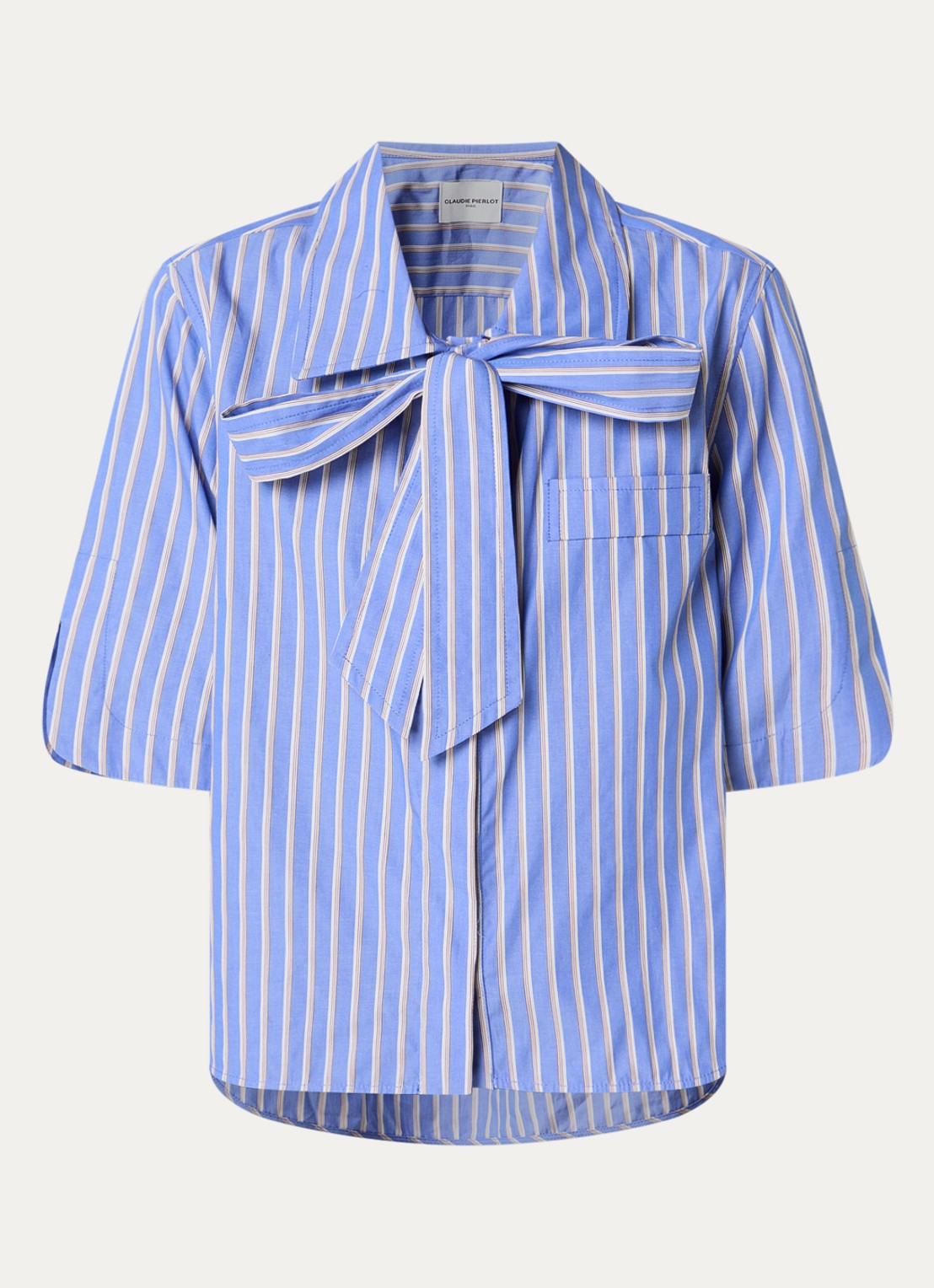 Claudie Pierlot Blouse met streepprint en sjaalkraag - voorkant blauw