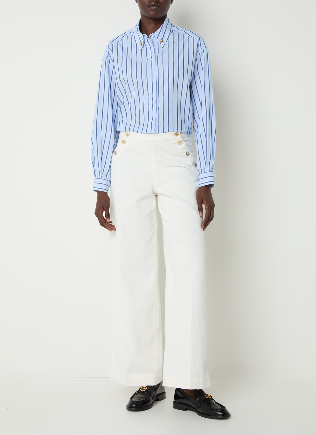 Claudie Pierlot Blouse met streepprint - voorkant 3 donkerblauw
