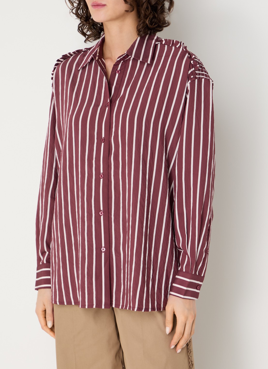 Claudie Pierlot Blouse met streepprint - detail 4 bordeauxrood