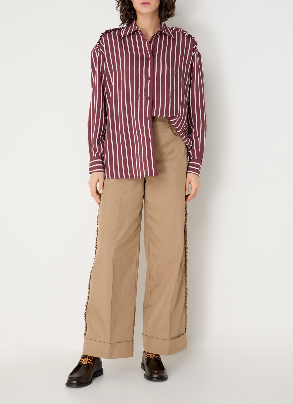 Claudie Pierlot Blouse met streepprint - voorkant 2 bordeauxrood