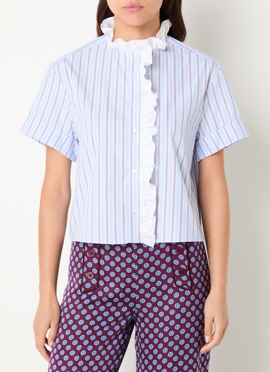 Claudie Pierlot Blouse met streepprint - detail 2 blauwgrijs
