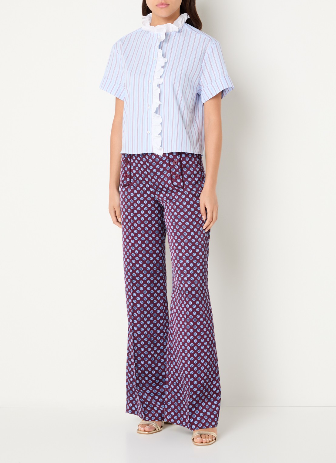 Claudie Pierlot Blouse met streepprint - voorkant 4 blauwgrijs