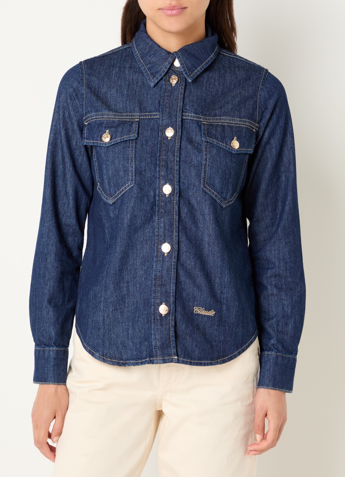 Claudie Pierlot Blouse van denim met borstzakken - detail 2 indigo