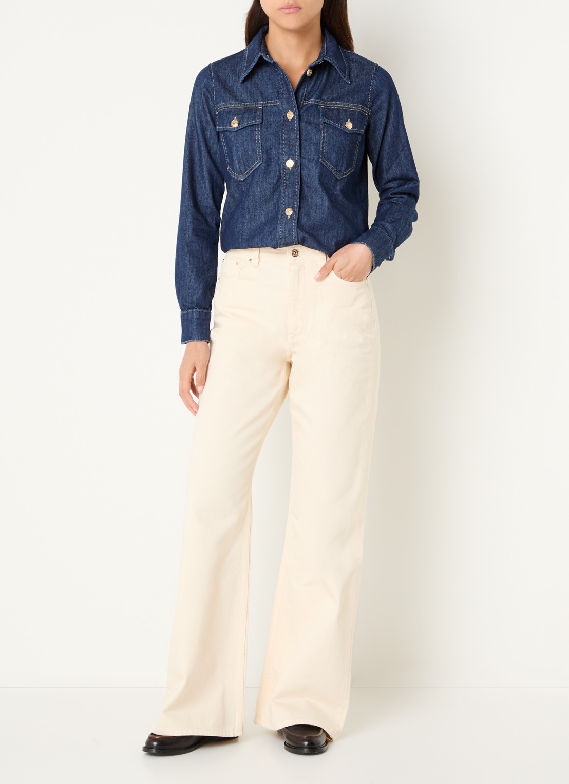 Claudie Pierlot Blouse van denim met borstzakken - voorkant 4 indigo