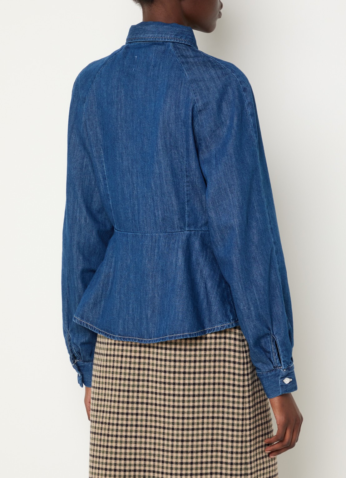 Claudie Pierlot Blouse van denim met peplum - achterkant 2 blauw