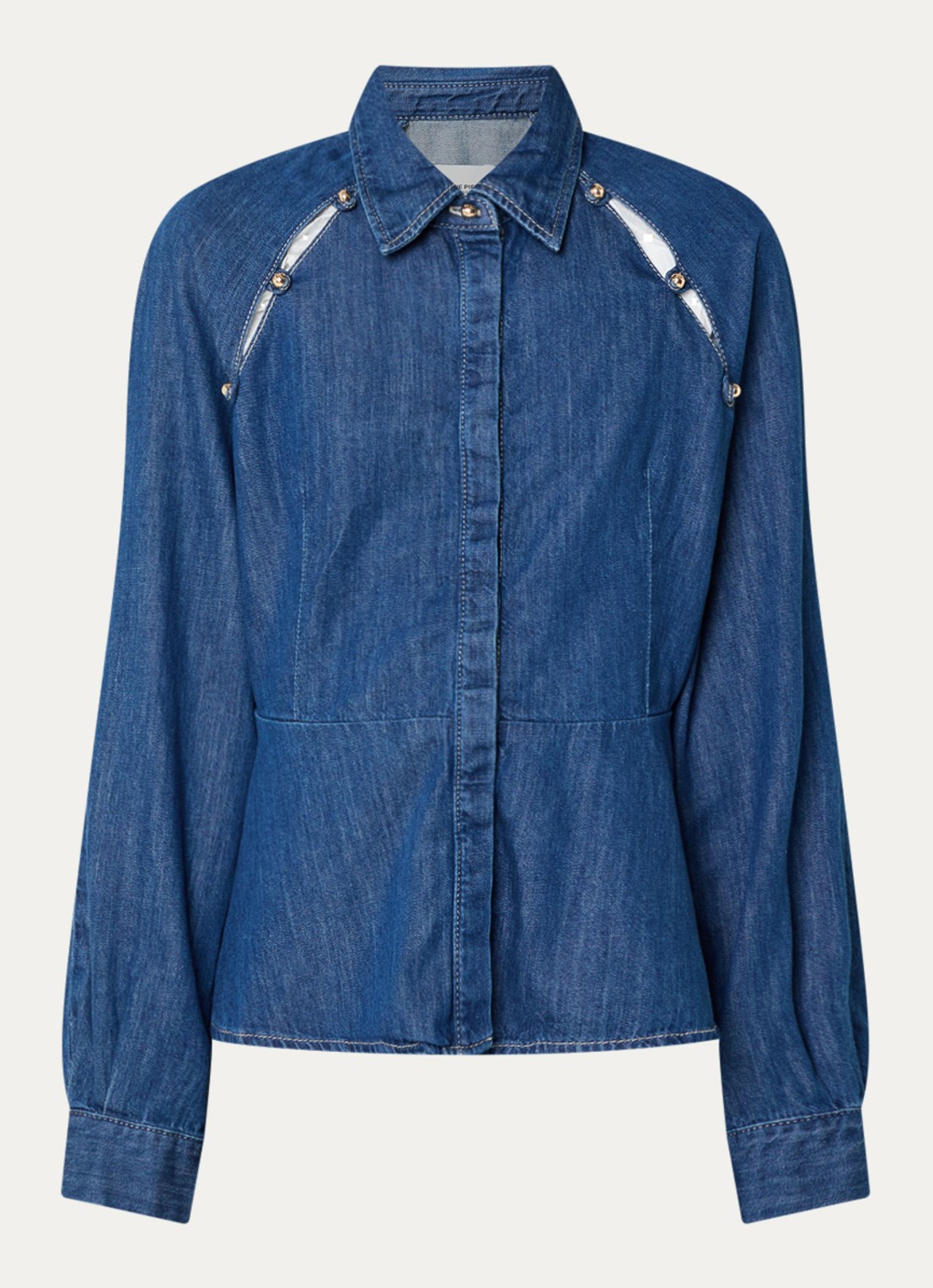 Claudie Pierlot Blouse van denim met peplum - voorkant 3 blauw