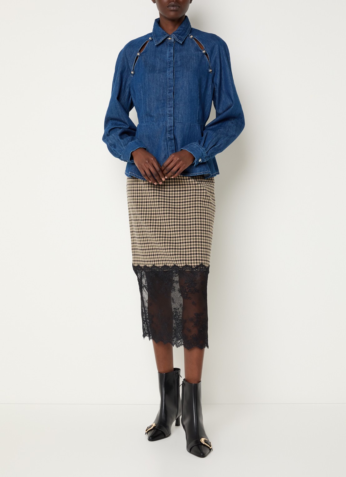 Claudie Pierlot Blouse van denim met peplum - voorkant 4 blauw