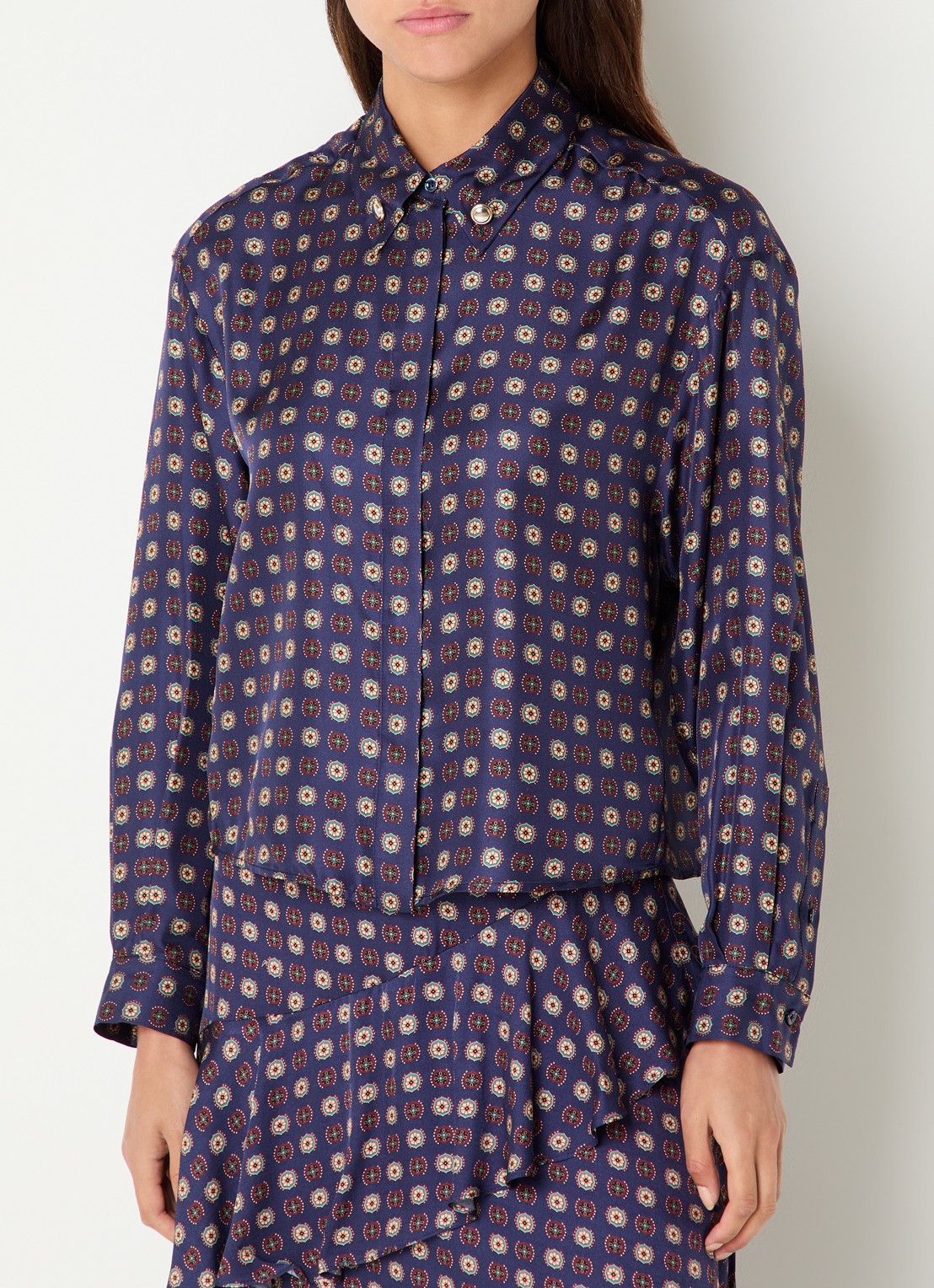 Claudie Pierlot Blouse van zijde met grafische print  - detail 2 donkerblauw