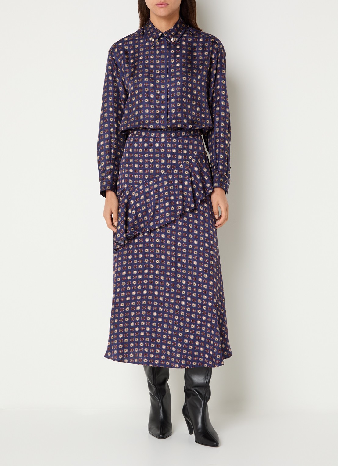 Claudie Pierlot Blouse van zijde met grafische print  - voorkant 4 donkerblauw