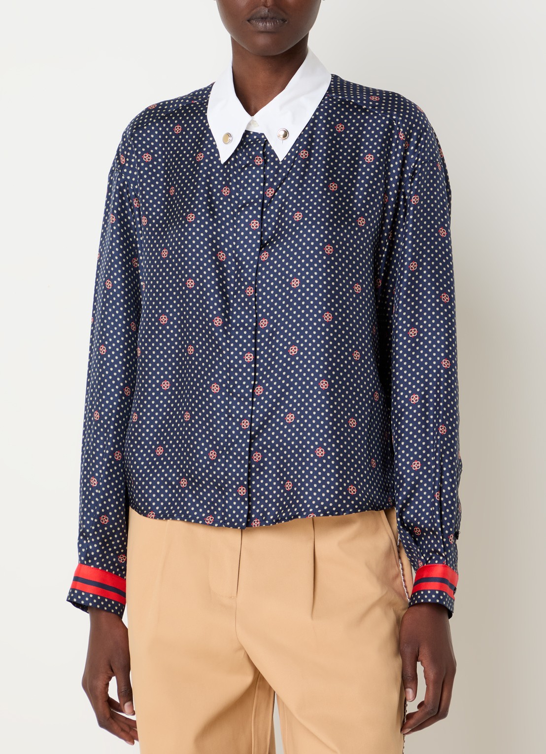 Claudie Pierlot Blouse van zijde met print - detail 4 blauw