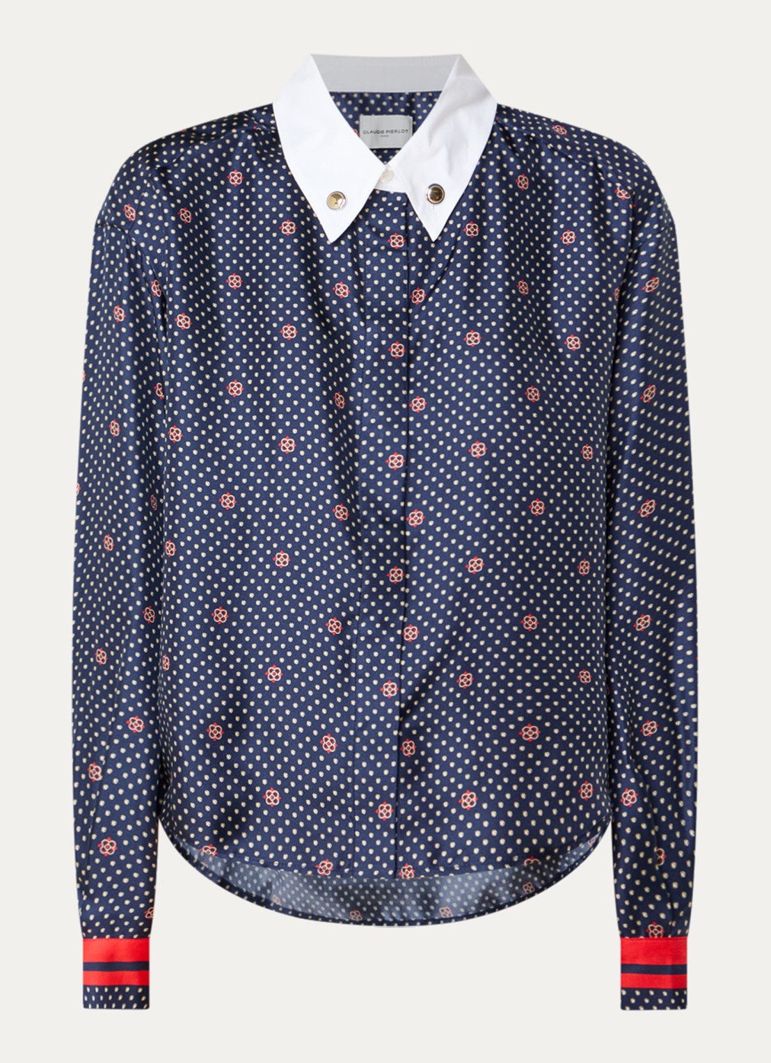 Claudie Pierlot Blouse van zijde met print - voorkant blauw