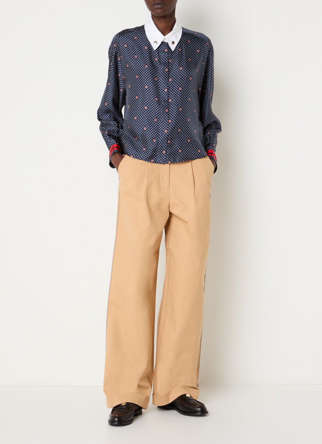 Claudie Pierlot Blouse van zijde met print - voorkant 2 blauw