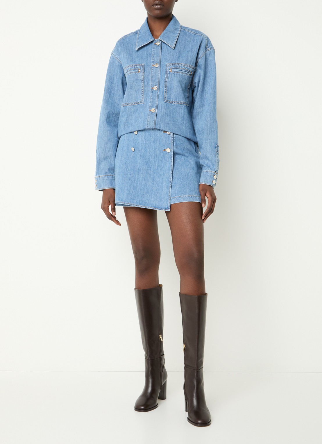 Claudie Pierlot Broekrok van denim - voorkant 4 lichtblauw