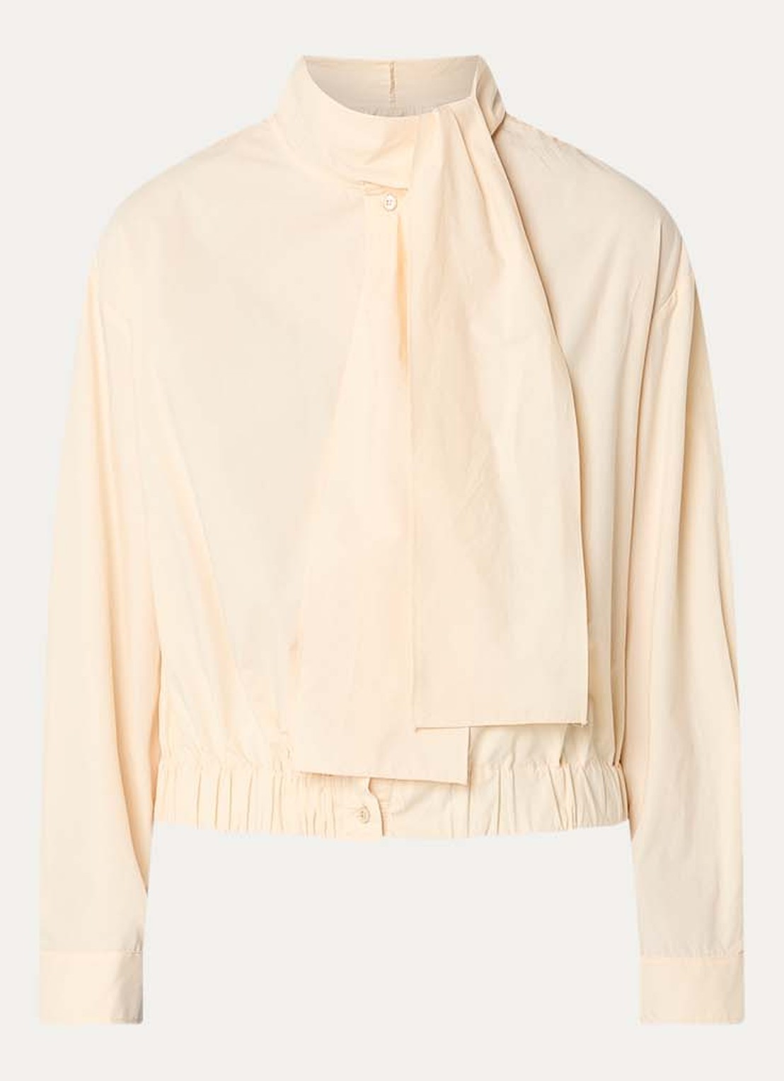 Claudie Pierlot Cally cropped blouse met sjaalkraag - voorkant vanillegeel