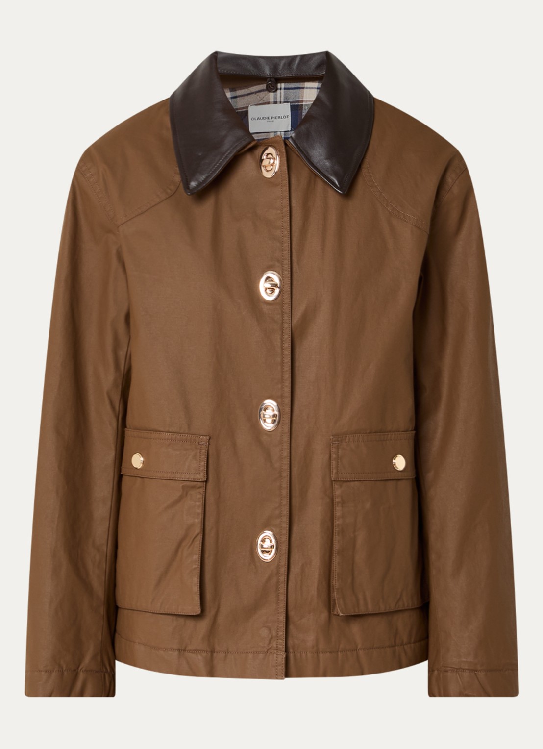 Claudie Pierlot Carlita gewatteerde jack met details van leer - voorkant 3 bruin