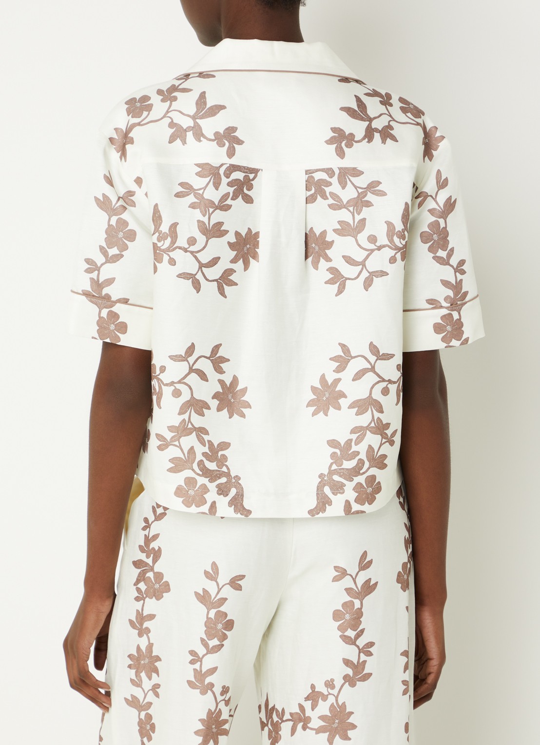 Claudie Pierlot Caulafleur blouse in linnenblend met bloemenprint - achterkant gebroken wit