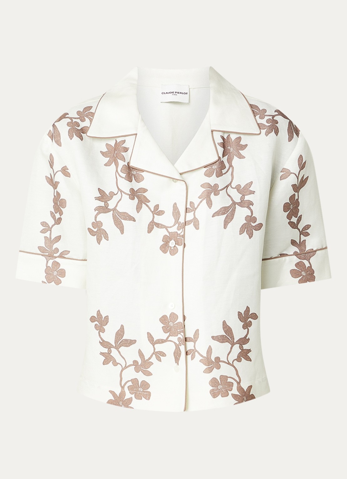 Claudie Pierlot Caulafleur blouse in linnenblend met bloemenprint - voorkant 3 gebroken wit