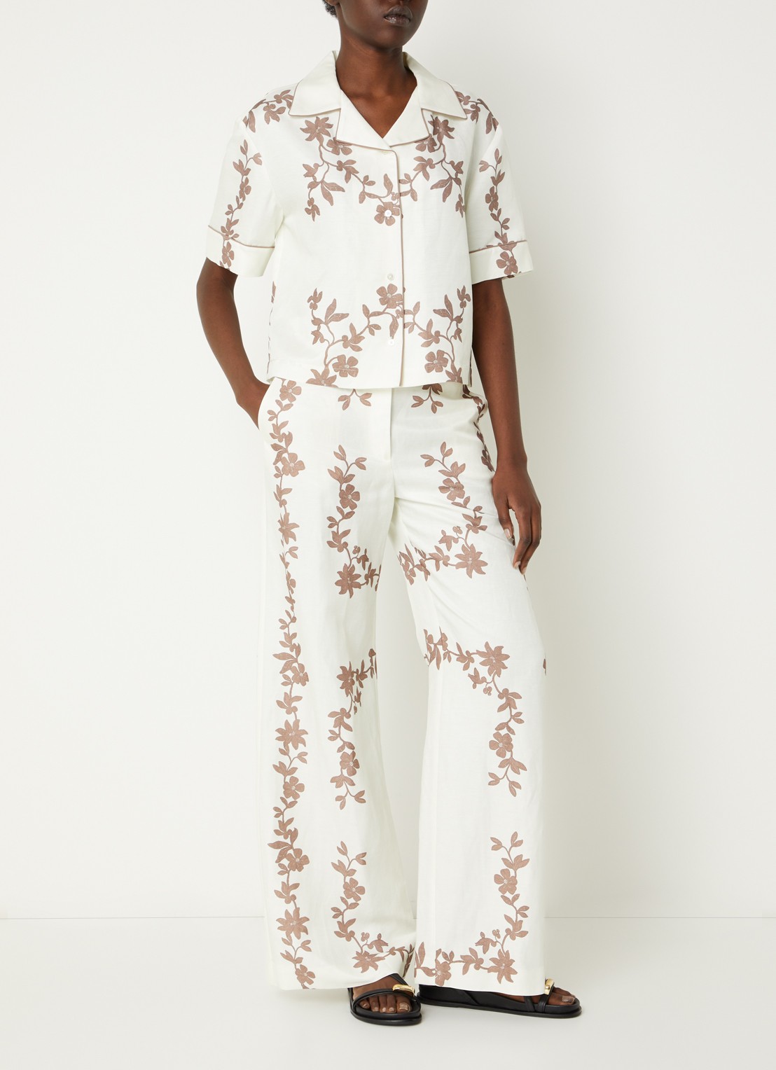 Claudie Pierlot Caulafleur blouse in linnenblend met bloemenprint - voorkant 4 gebroken wit