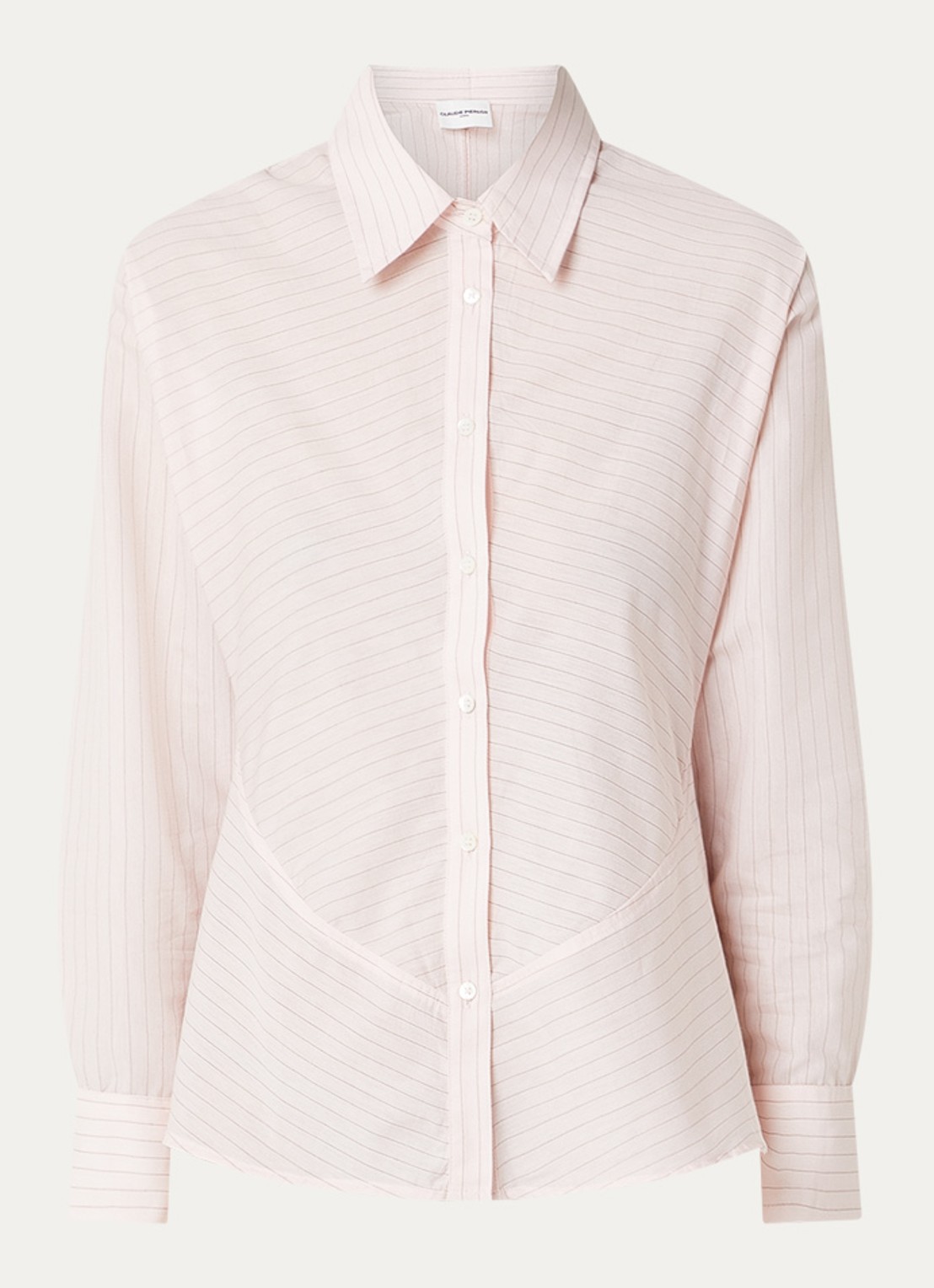 Claudie Pierlot Cecilia blouse met streepprint - voorkant lichtroze