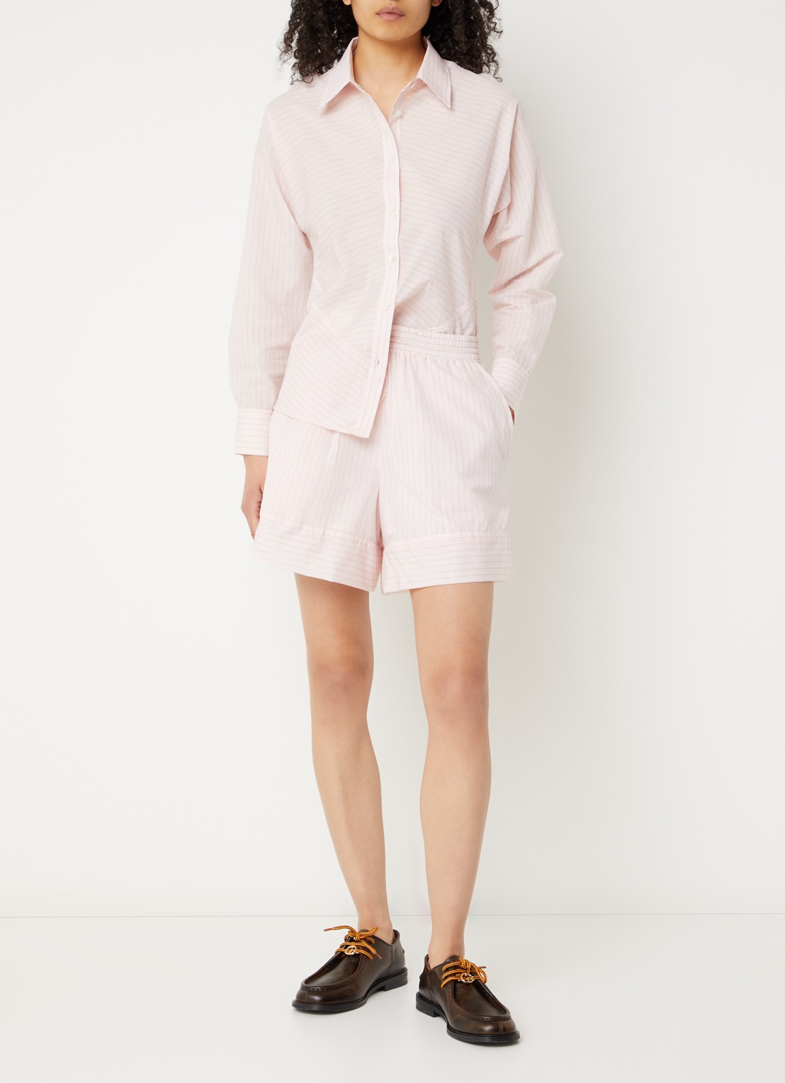 Claudie Pierlot Cecilia blouse met streepprint - voorkant 2 lichtroze