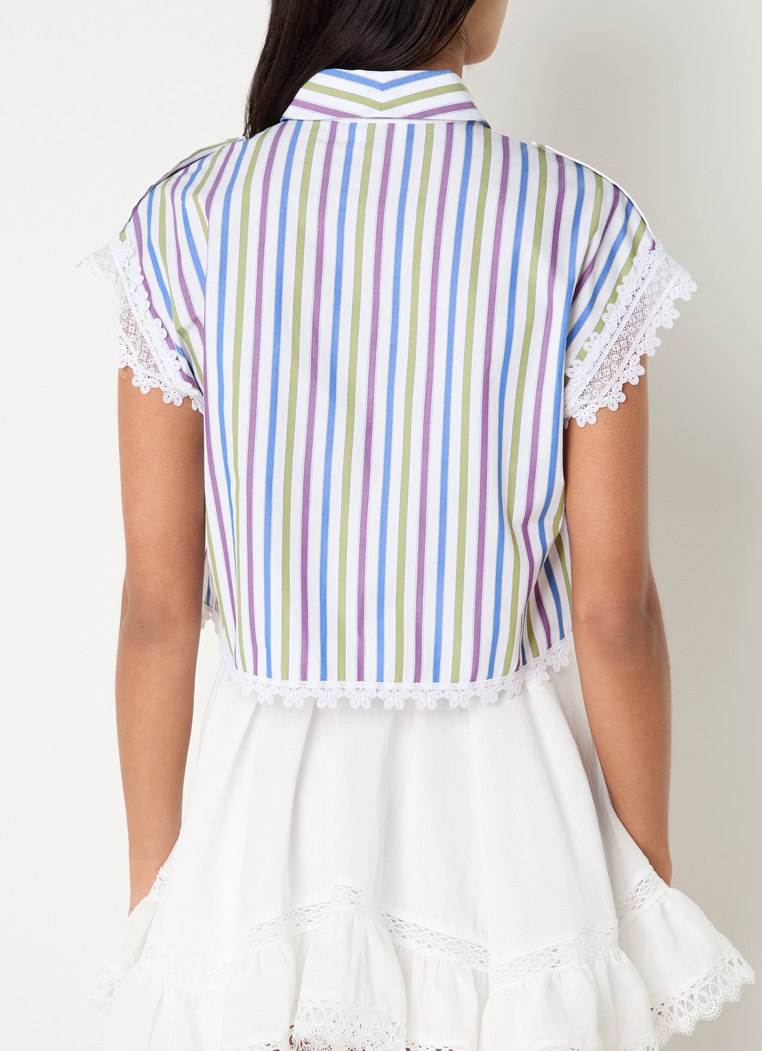 Claudie Pierlot Celoma blouse met streepprint en broderie - achterkant 3 gebroken wit