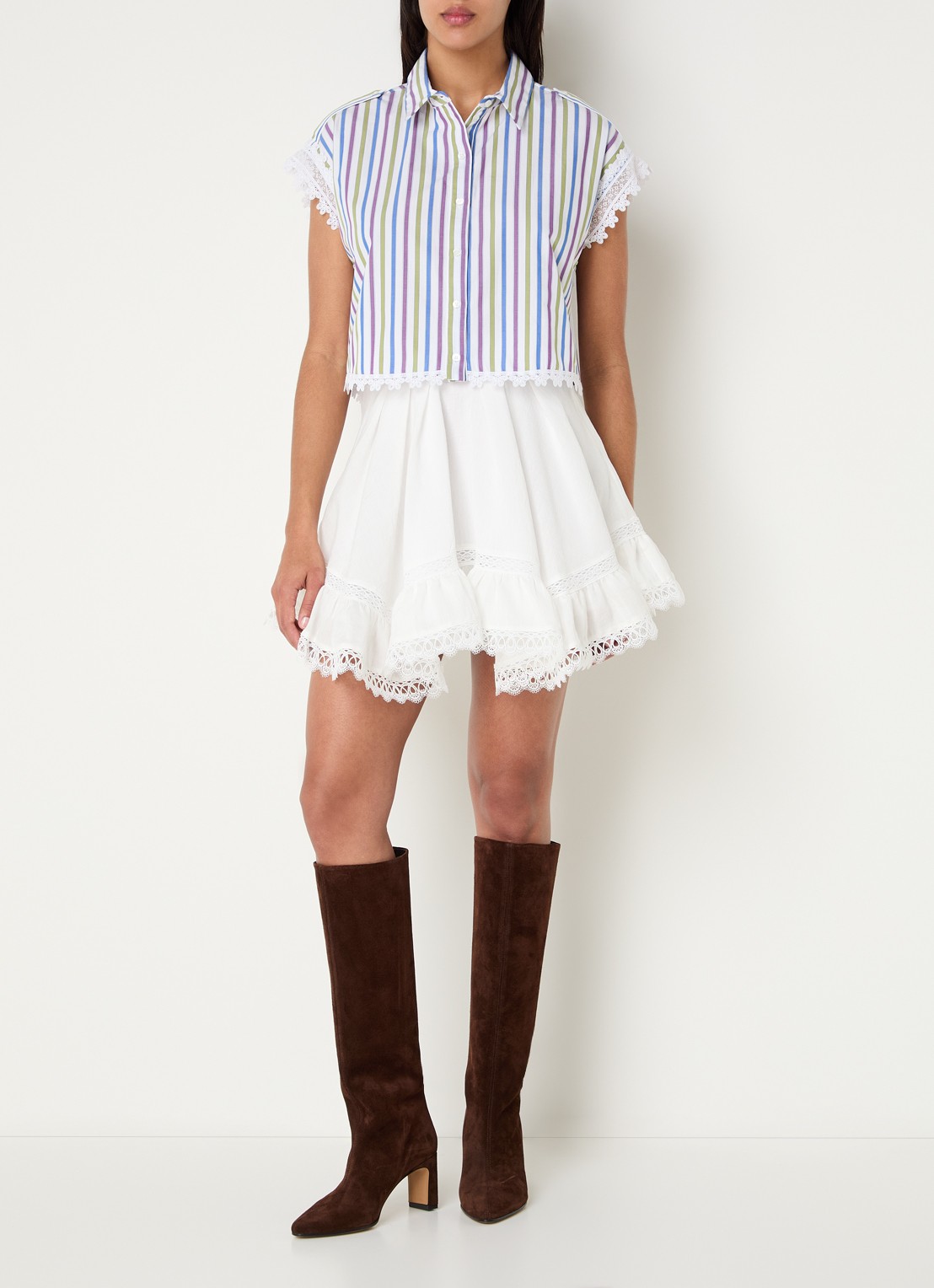 Claudie Pierlot Celoma blouse met streepprint en broderie - voorkant 2 gebroken wit