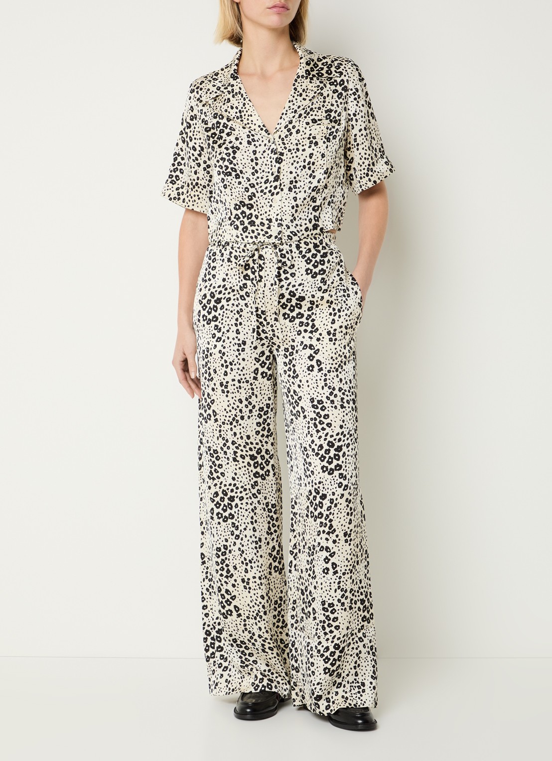 Claudie Pierlot Clair high waist loose fit pantalon met print - voorkant 4 creme