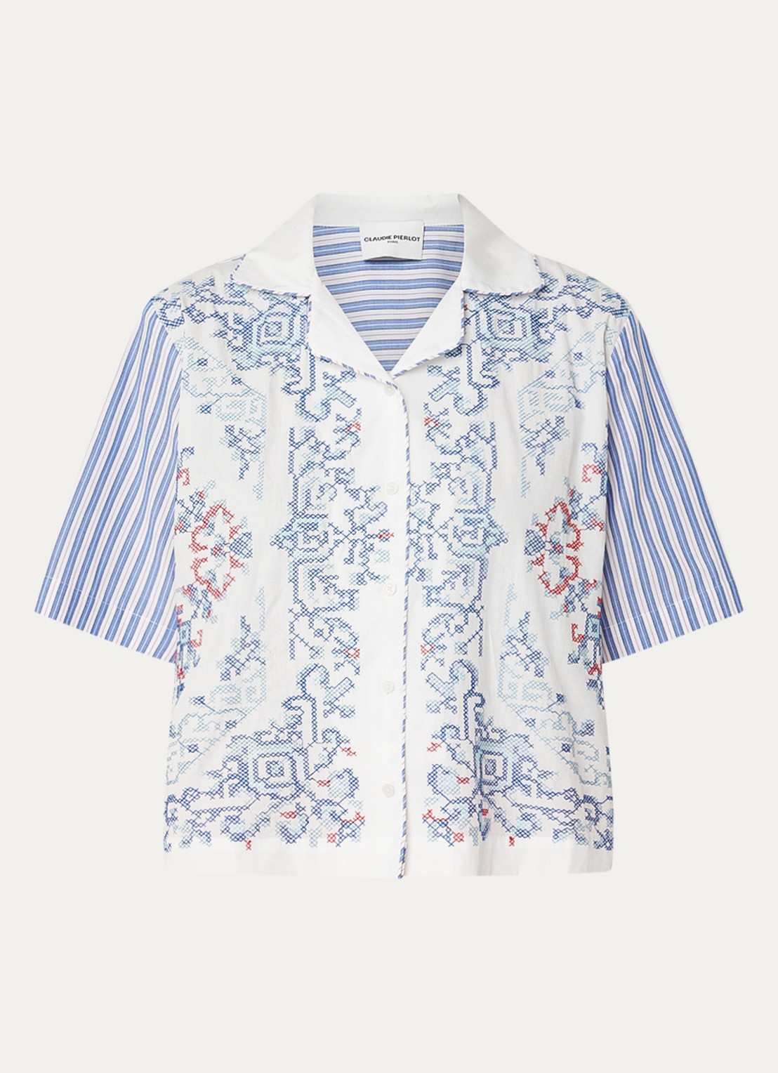 Claudie Pierlot Claire blouse met borduring - voorkant 3 blauw
